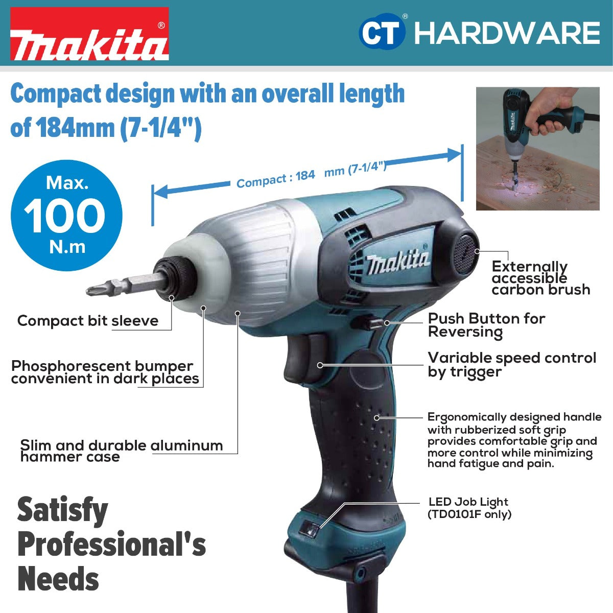 Makita TD0101F Impact Driver 1/4" 230W 100NM