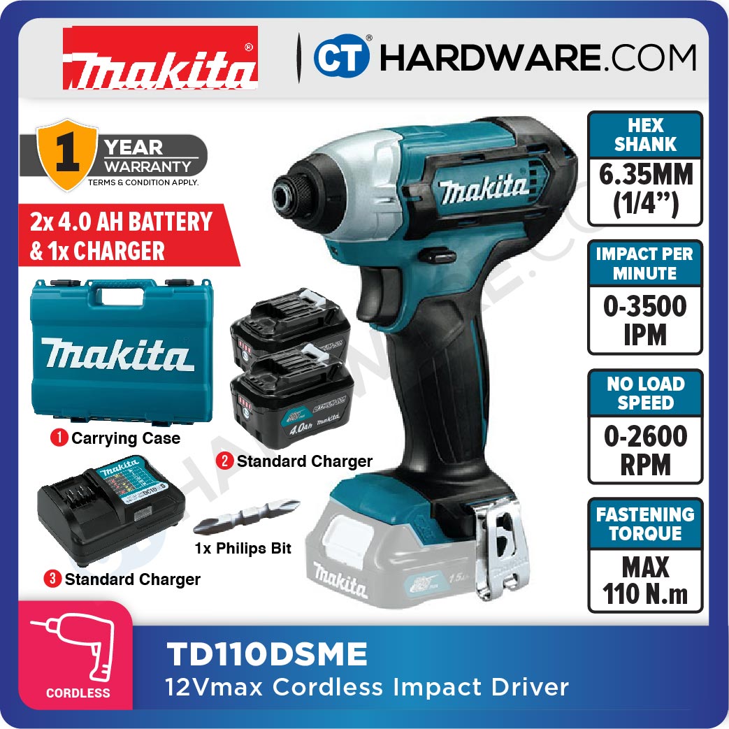 MAKITA TD110DSME 12V CORDLESS IMPACT DRIVER (12V CXT SERIES)