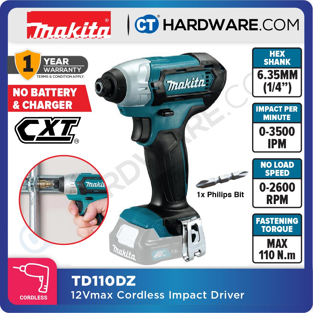 Makita TD110DZ CXT 12Vmax Cordless Impact Driver 1/4" 110NM (Body Only)