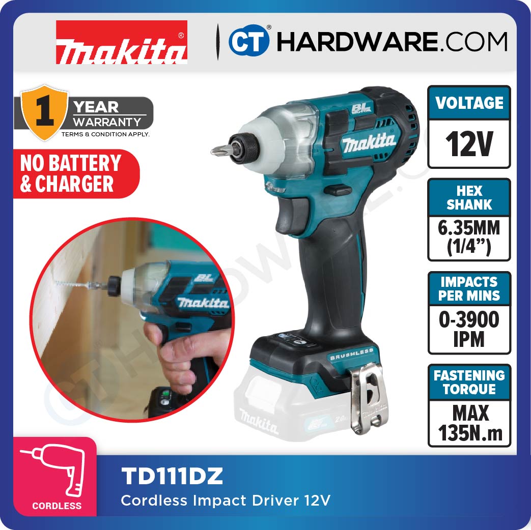 Makita TD111DSME/ DWAE/ DWYE/ DZ CXT 12Vmax Cordless Brushless Impact Driver 1/4" 135NM (Body Only | 2-Battery)