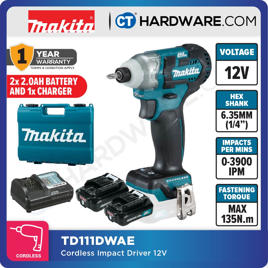 Makita TD111DSME/ DWAE/ DWYE/ DZ CXT 12Vmax Cordless Brushless Impact Driver 1/4" 135NM (Body Only | 2-Battery)