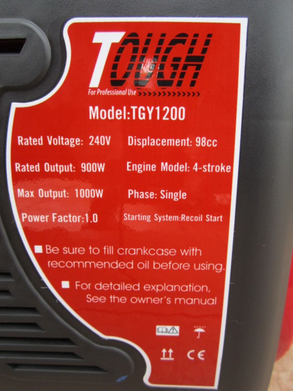 TOUGH TGY1200 PETROL GENERATOR 1000W 4 STROKE ENGINE 98CC (PORTABLE TYPE)