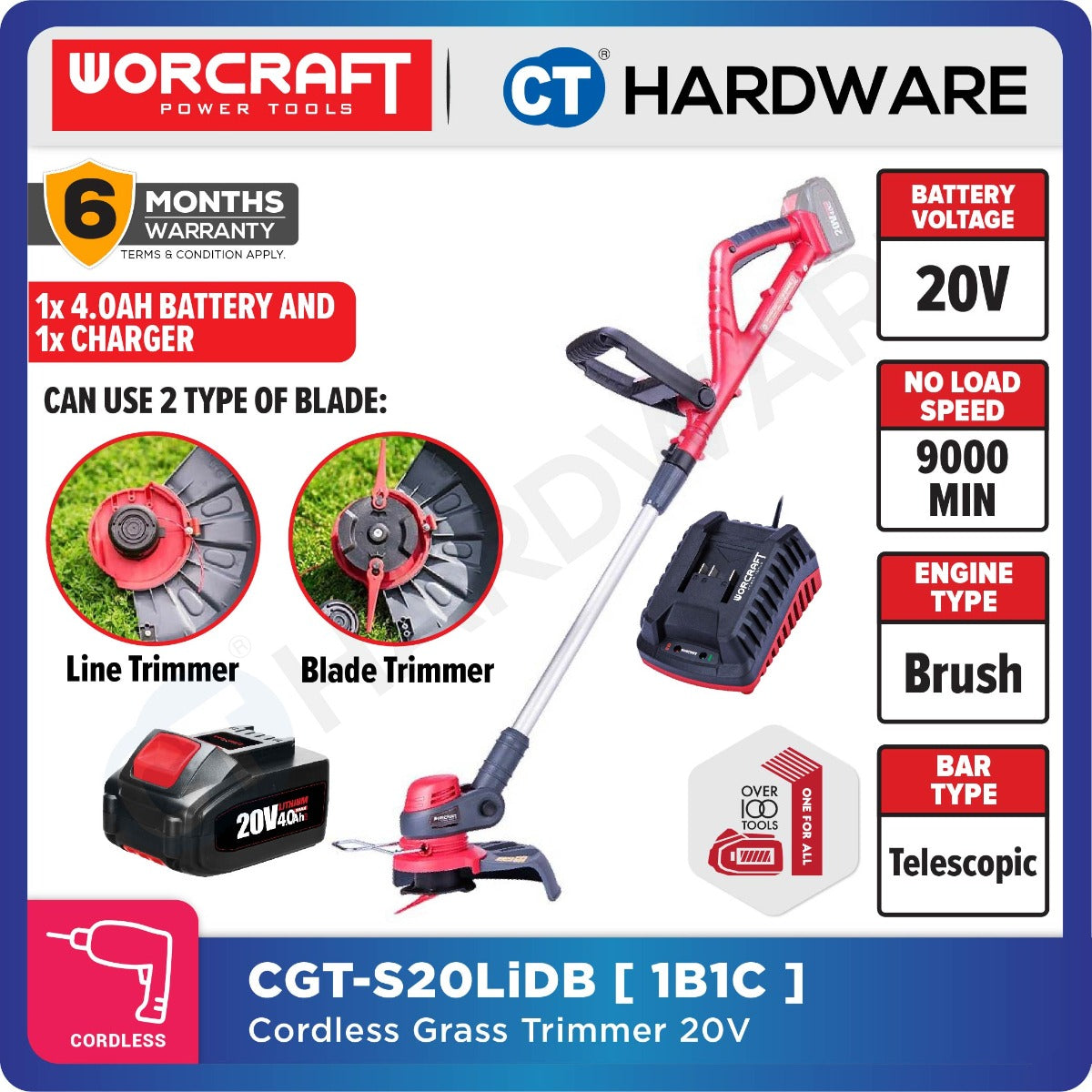 Worcraft CGT-S20LiDB 20V Cordless Grass Trimmer
