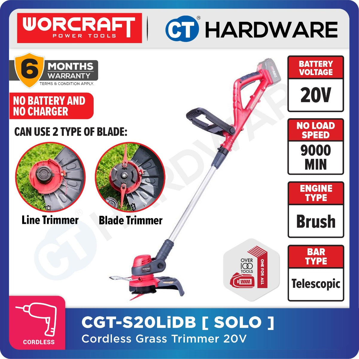 Worcraft CGT-S20LiDB 20V Cordless Grass Trimmer
