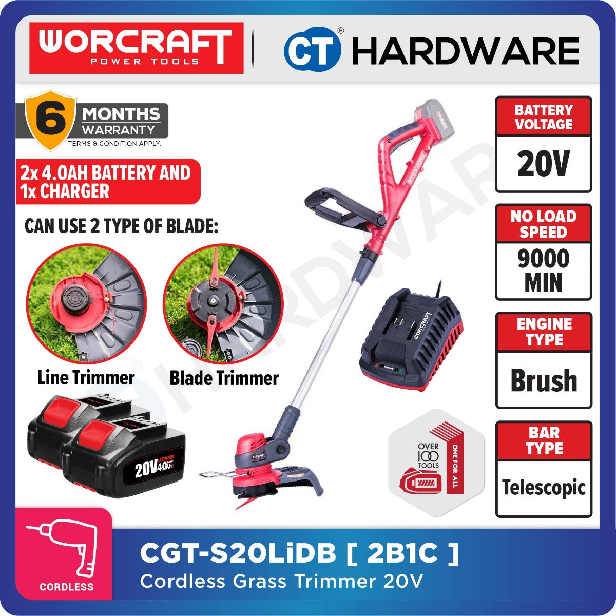 Worcraft CGT-S20LiDB 20V Cordless Grass Trimmer