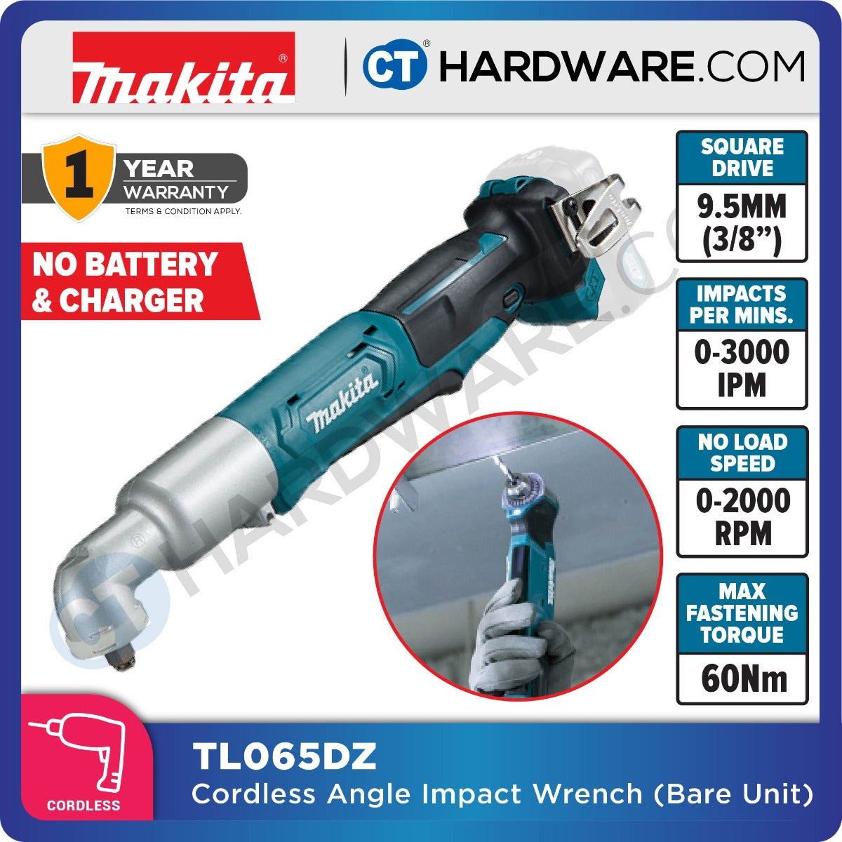 Makita TL065DZ CXT 12Vmax Cordless Angle Impact Wrench 3/8" 60NM (Body Only)
