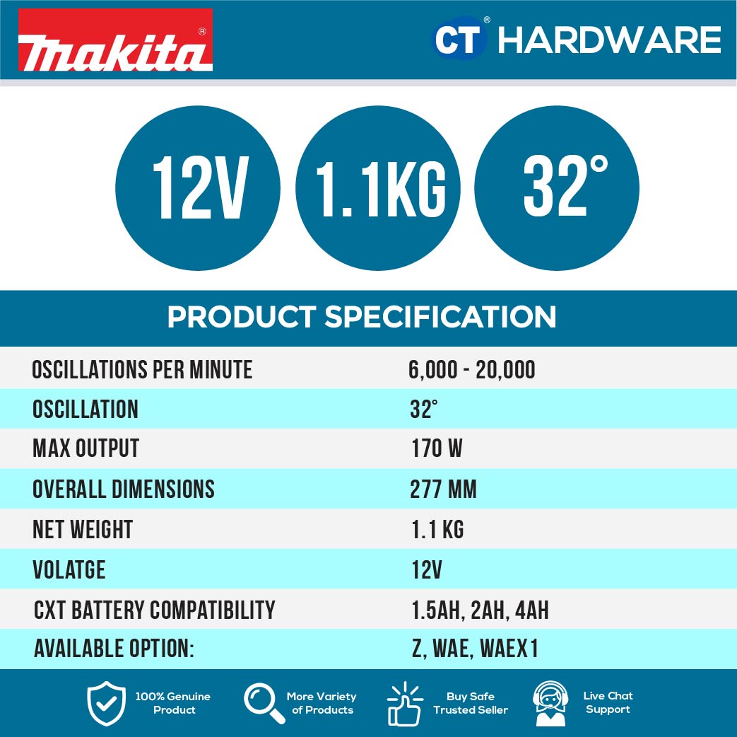 Makita TM30D/ DWAE/ DWAEX1 CXT 12Vmax Cordless Multi Tool (Body Only | 2-Battery)