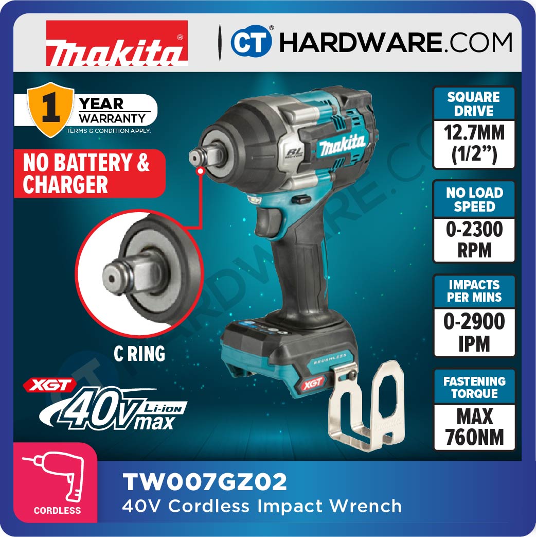 Makita TW007GM204/ GD202/ GZ02 XGT 40Vmax Cordless Brushless Impact Wrench 1/2" 760NM (Body Only | 2-Battery)