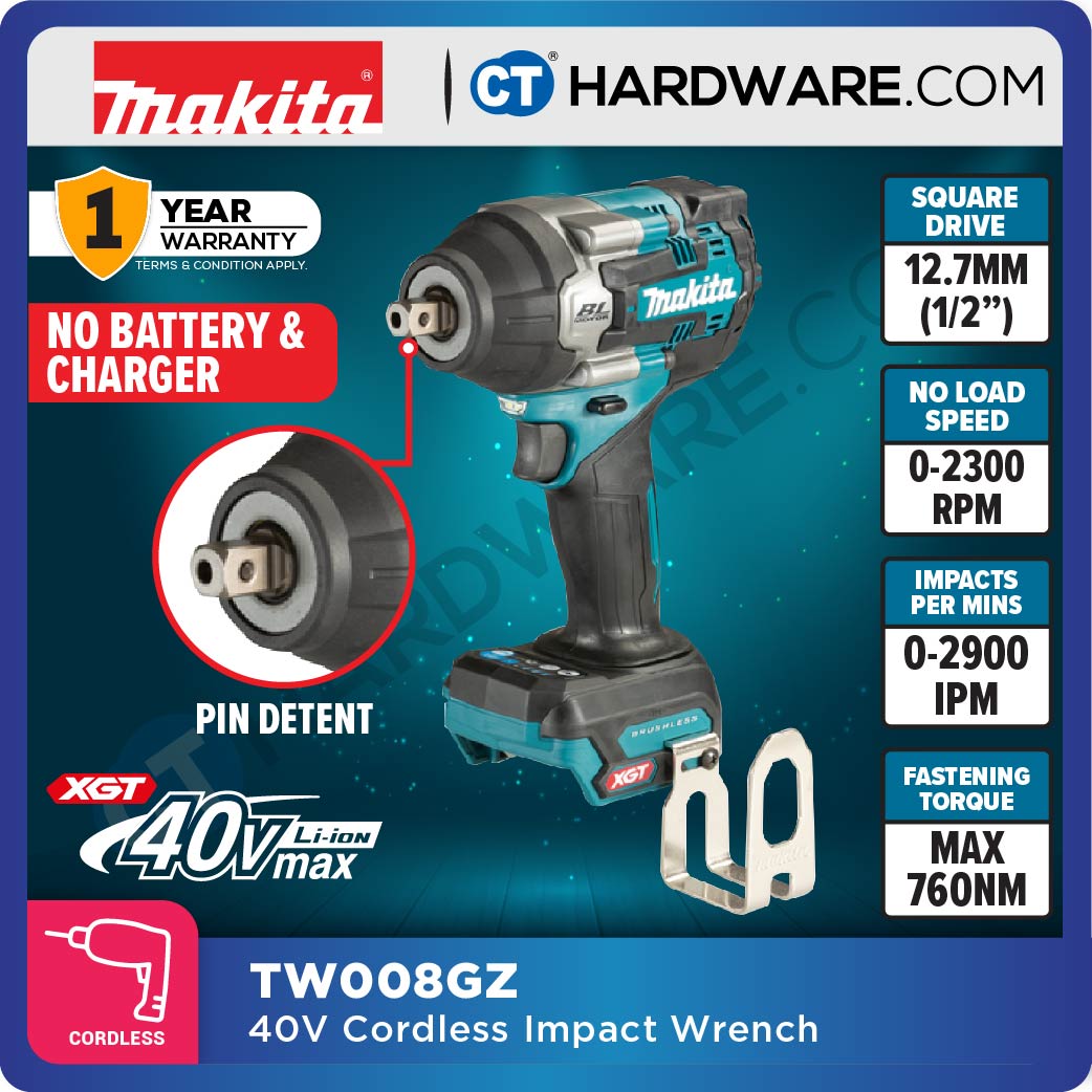 Makita TW008GZ XGT 40Vmax Cordless Brushless Impact Wrench 1/2" 760NM (Body Only)