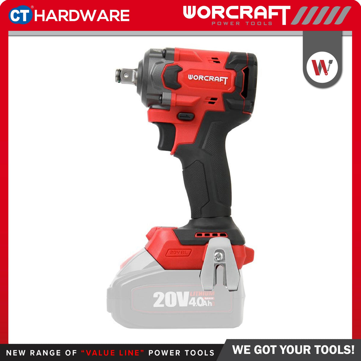 Worcraft CIW-S20LiB-450 20V Cordless Brushless Impact Wrench 1/2" 450Nm