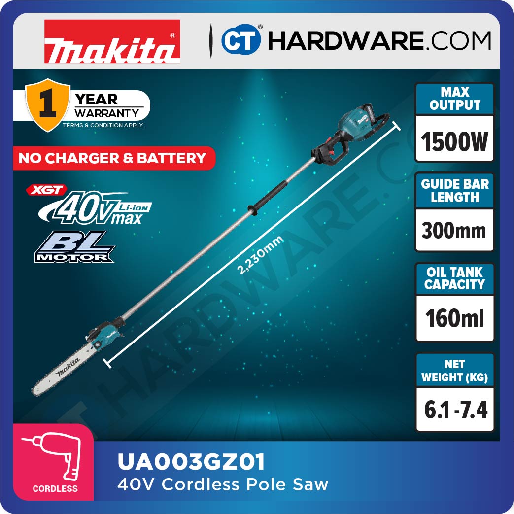Makita UA003GM102/ GZ01 XGT 40Vmax Cordless Brushless Pole Saw 2230mm (Body Only | 1-Battery)