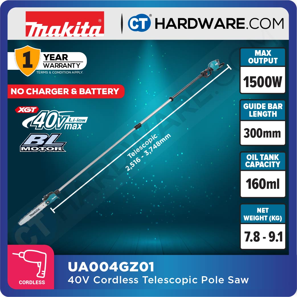 Makita UA004GM102/ GZ01 XGT 40Vmax Cordless Brushless Telescopic Pole Saw 12" (Body Only | 1-Battery)