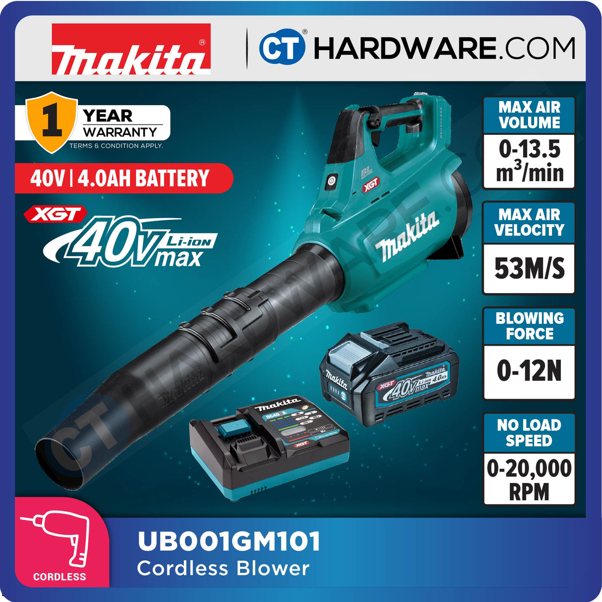Makita UB001GM101/ GZ XGT 40Vmax Cordless Brushless Blower (Body Only | 1-Battery)