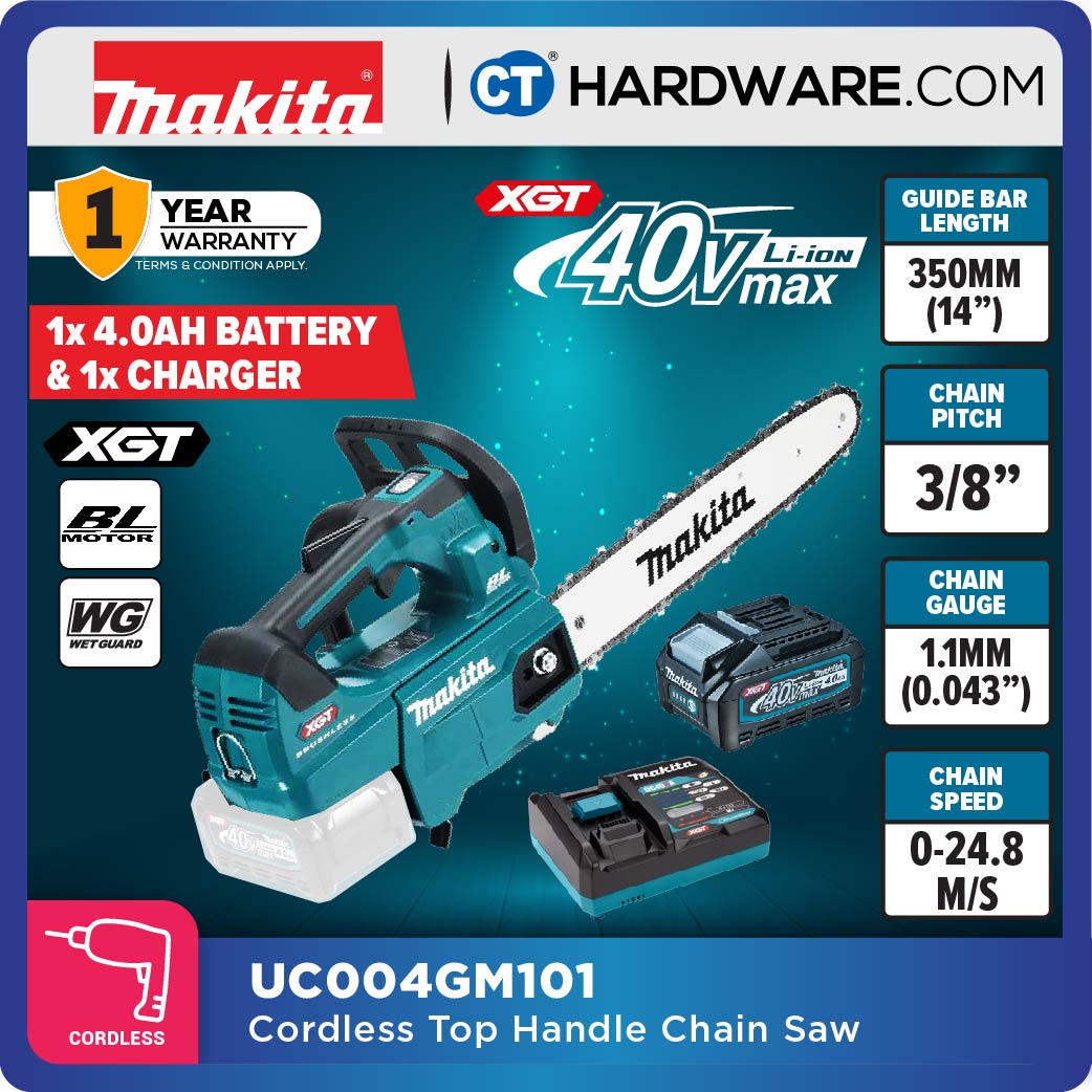 Makita UC004GM101/ GZ XGT 40Vmax Cordless Brushless Chain Saw 14" 350mm (Body Only | 1-Battery)