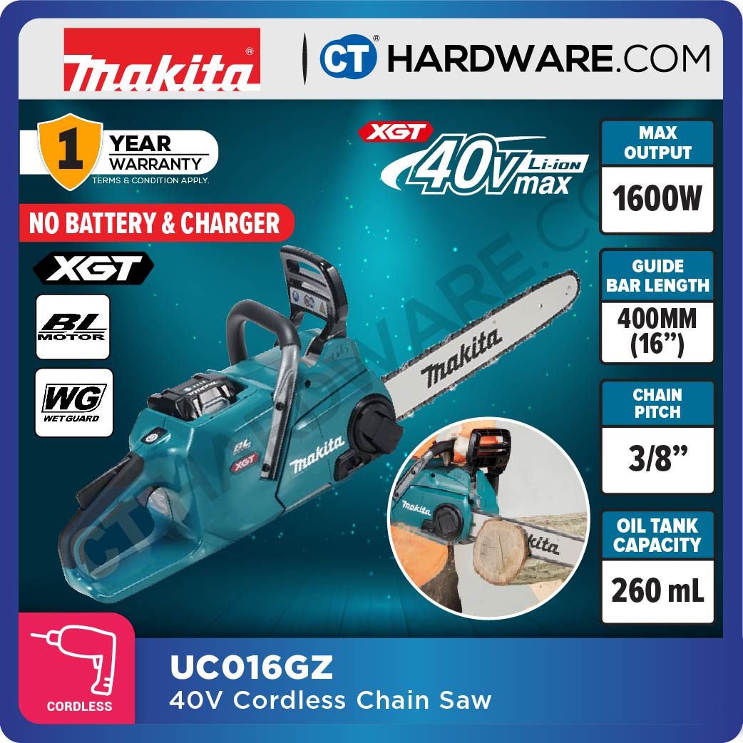 Makita UC016GT101/ GZ XGT 40Vmax Cordless Brushless Chain Saw 16" 400mm (Body Only | 1-Battery)