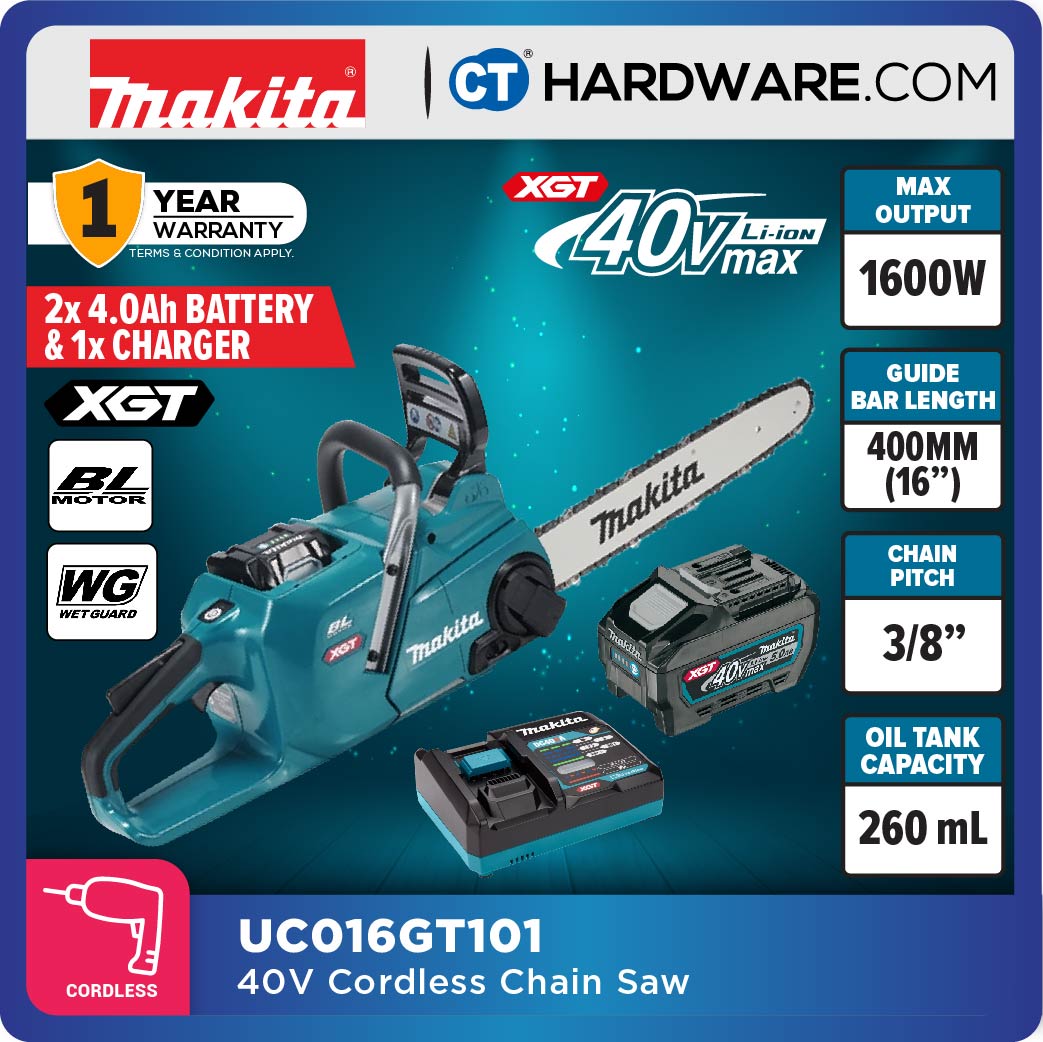 Makita UC016GT101/ GZ XGT 40Vmax Cordless Brushless Chain Saw 16" 400mm (Body Only | 1-Battery)