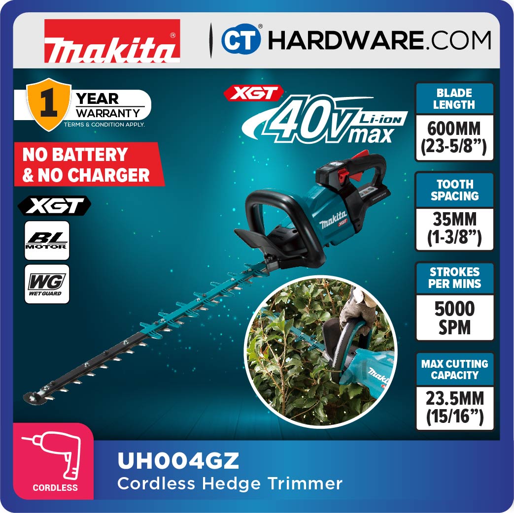 Makita UH004GM201/ GZ XGT 40Vmax Cordless Brushless Hedge Trimmer 3-Speed 600mm (Body Only | 2-Battery)