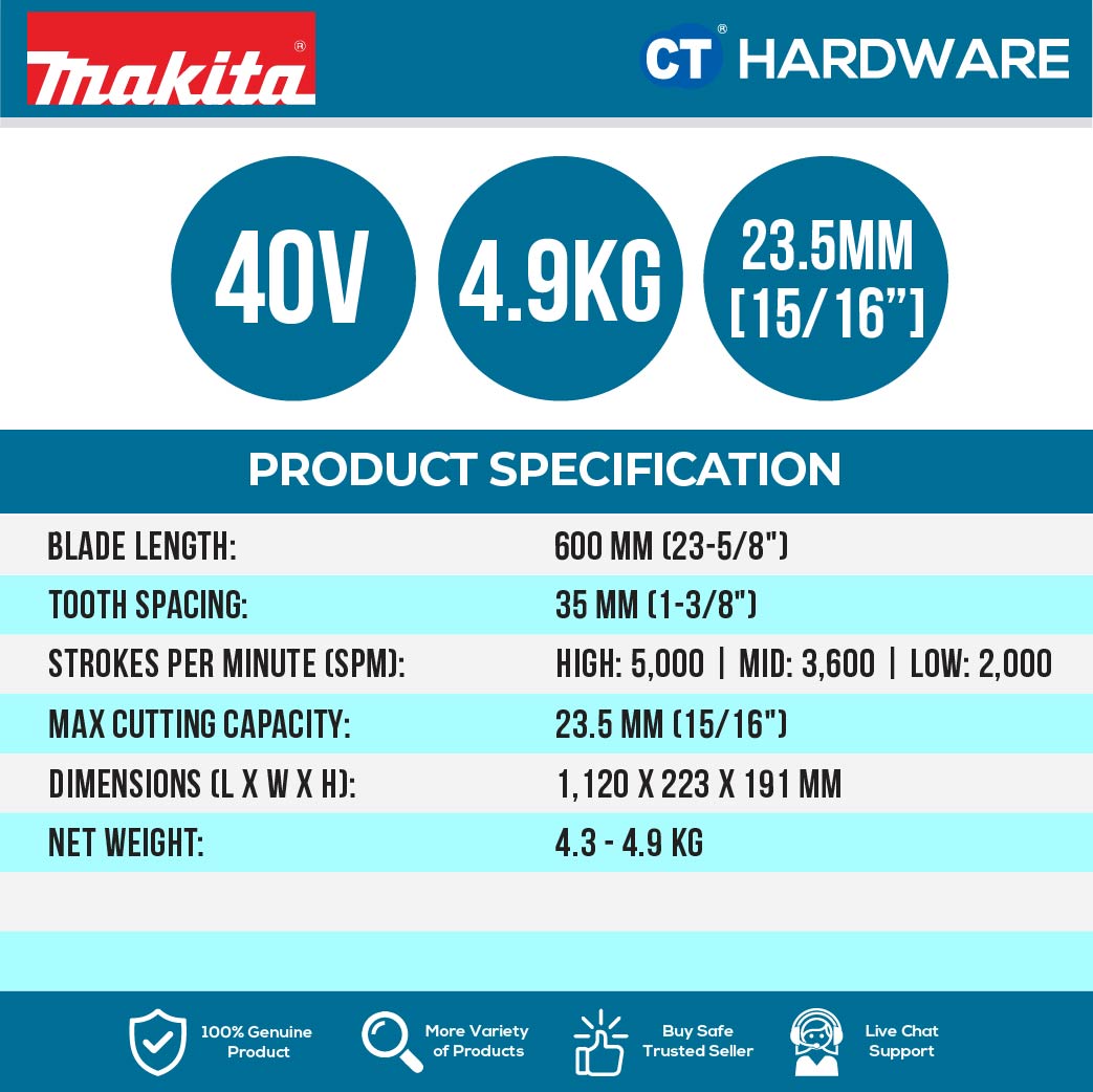 Makita UH004GM201/ GZ XGT 40Vmax Cordless Brushless Hedge Trimmer 3-Speed 600mm (Body Only | 2-Battery)