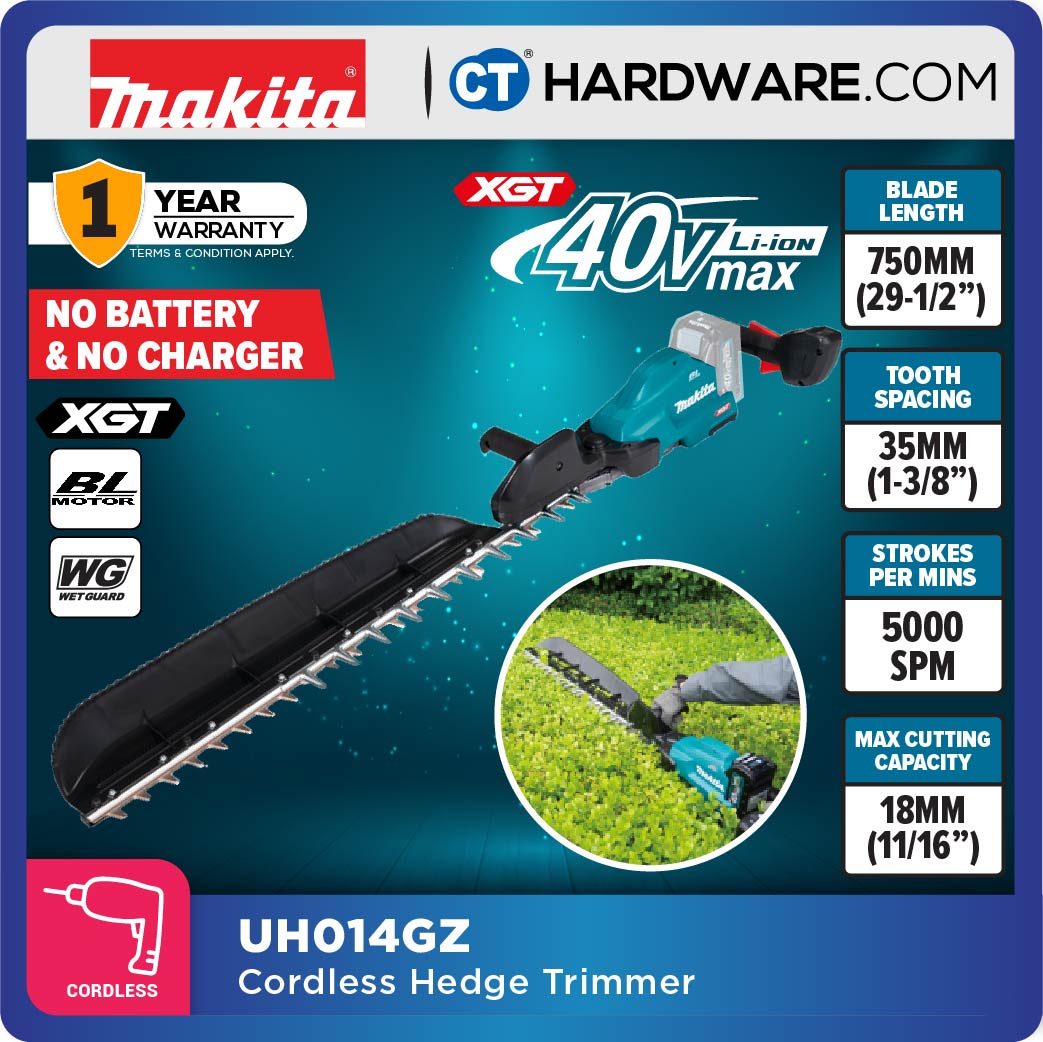 Makita UH014GM101/ GZ XGT 40Vmax Cordless Brushless Hedge Trimmer 3-Speed 750mm (Body Only | 1-Battery)
