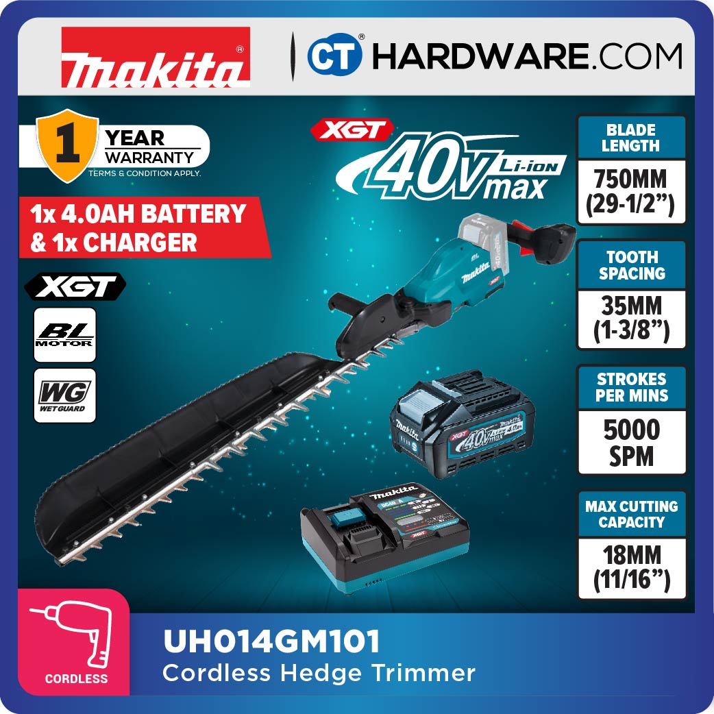 Makita UH014GM101/ GZ XGT 40Vmax Cordless Brushless Hedge Trimmer 3-Speed 750mm (Body Only | 1-Battery)