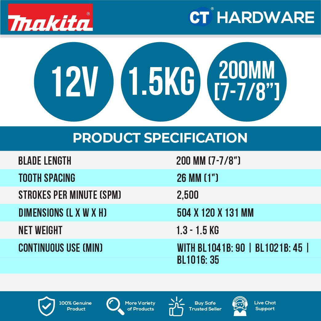 Makita UH201DWAX/ DZ CXT 12Vmax Cordless Hedge Trimmer 200mm (Body Only | 1-Battery)