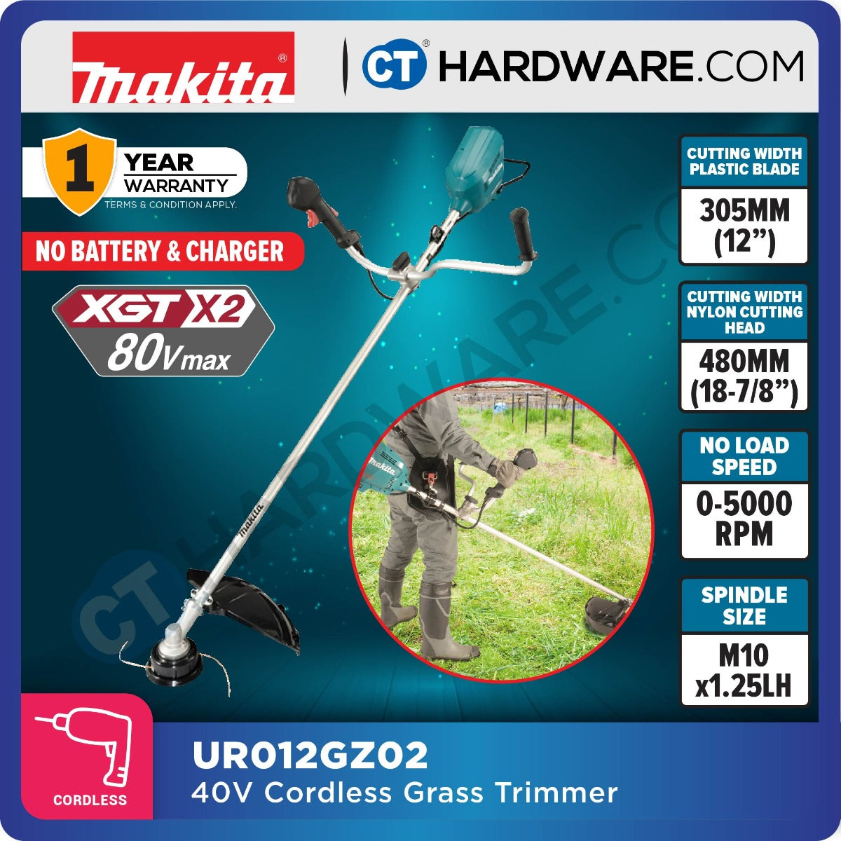 Makita UR012GZ02 XGT 40Vmax X2 Cordless Brushless Grass Trimmer 3-Speed (Body Only)
