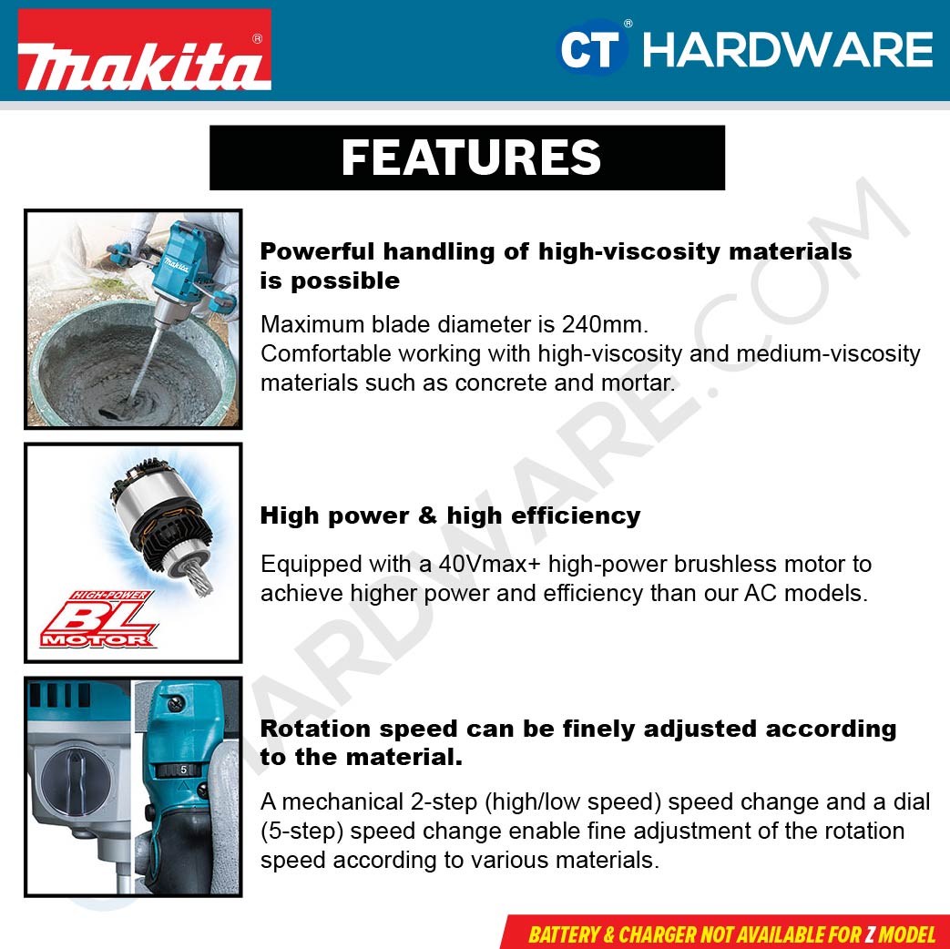 Makita UT001GZ XGT 40Vmax Cordless Brushless Mixer 240mm (Body Only)