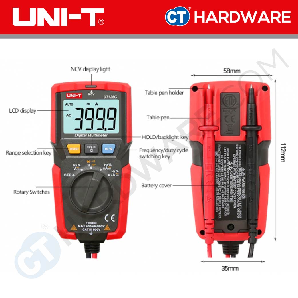 UNI-T UT125C DIGITAL MULTIMETER 600V 10HZ