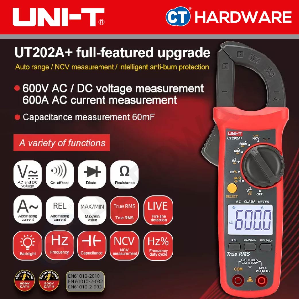 Uni-T UT202A+ Digital Clamp Multimeters with Capacitor 600V 600AC Electricity Measure
