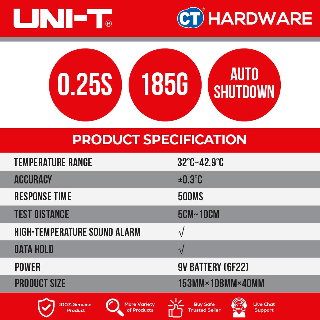 UNI-T UT300H INFRARED THERMOMETER 32 - 42.9°C | DISTANCE 5-10CM