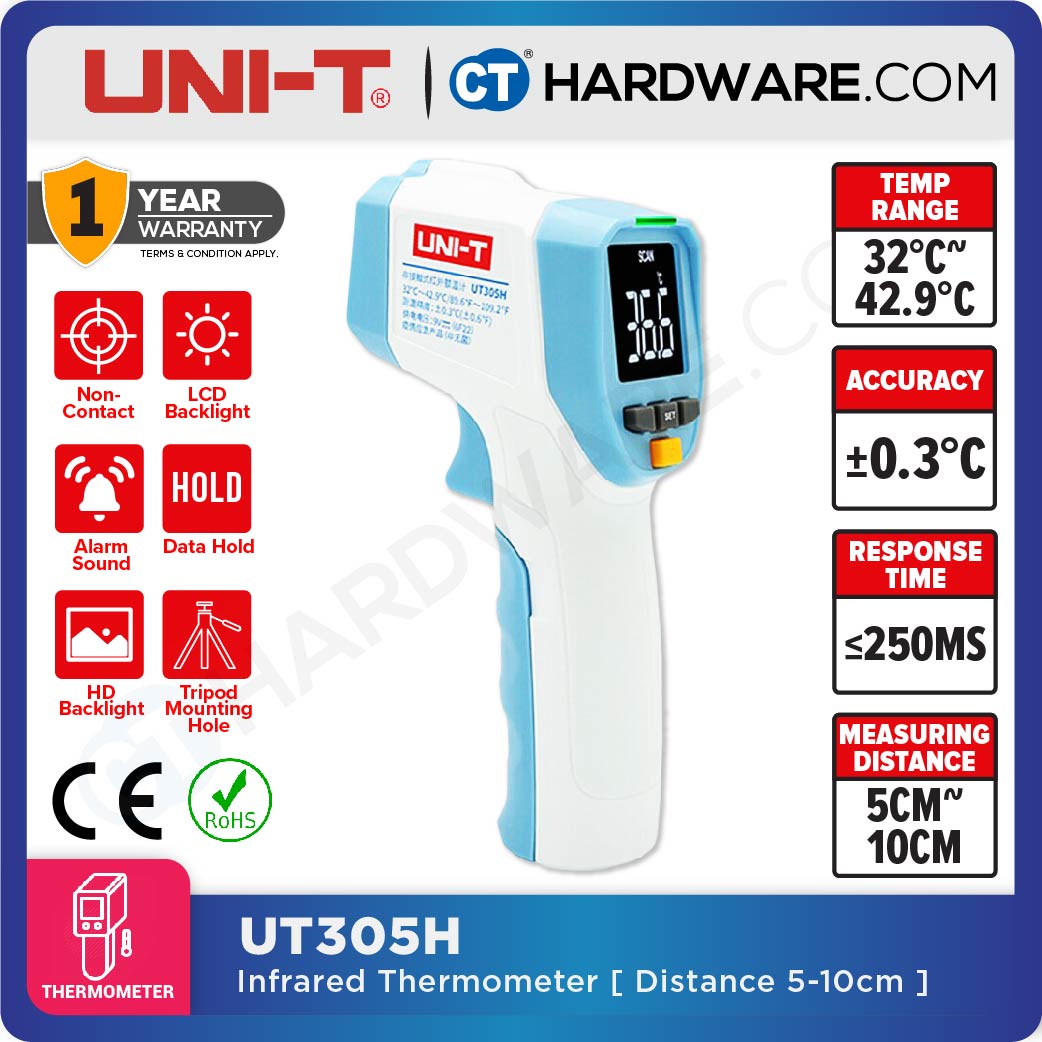 UNI-T UT305H INFRARED THERMOMETER 32 - 42.9 DEGREE CELSIUS DISTANCE 5-10CM, SOUND ALARM TRIGGER