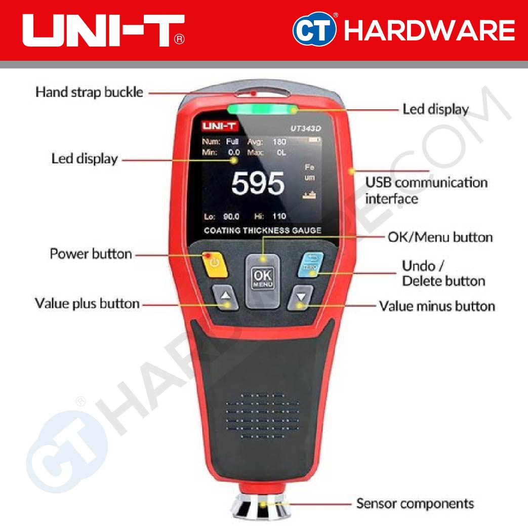 UNI-T UT343D COATING THICKNESS GAUGE 1250UM | 3V BATTERY