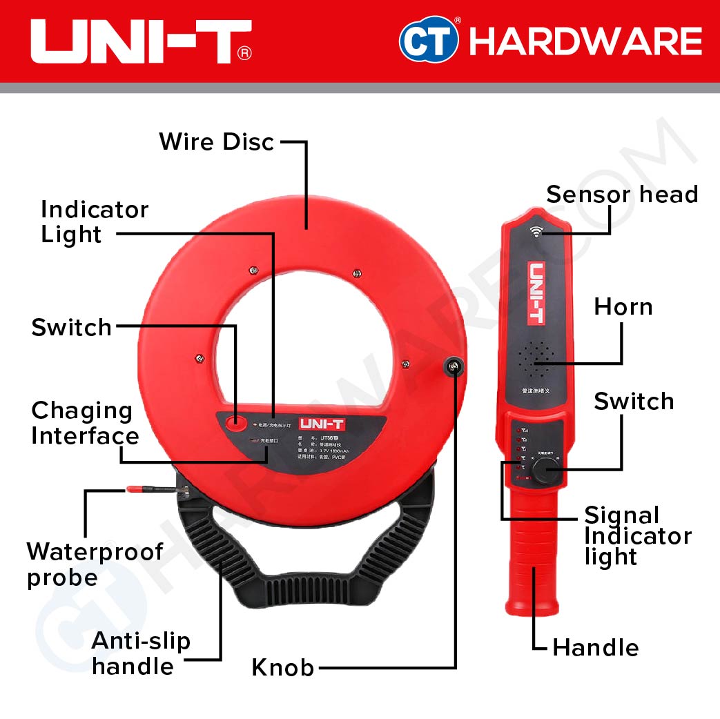 UNI-T UT661B WALL PVC PIPE BLOCKAGE DETECTOR SCANNER 30M MEASURE DISTANCE (DEPTH) 50CM