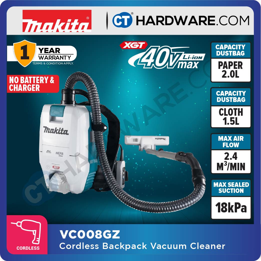 Makita VC008GZ XGT 40Vmax Cordless Brushless BackPack Vacuum Cleaner 2L 18kPa (Body Only)