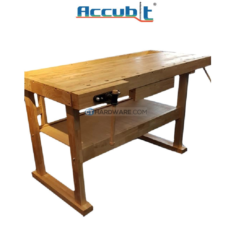 ACCUBIT RUBBER WOOD WORK BENCH C/W 2 CLAMP 1 DRAWER