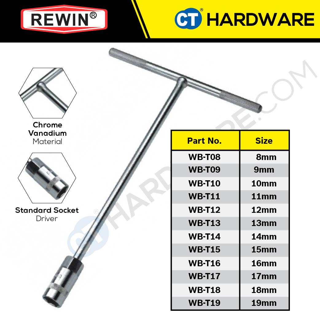 REWIN WBT T-TYPE WRENCH SIZE(MM): 8 / 9 / 10 / 11 / 12 / 13 / 14 / 15 / 16 / 17 / 18 / 19