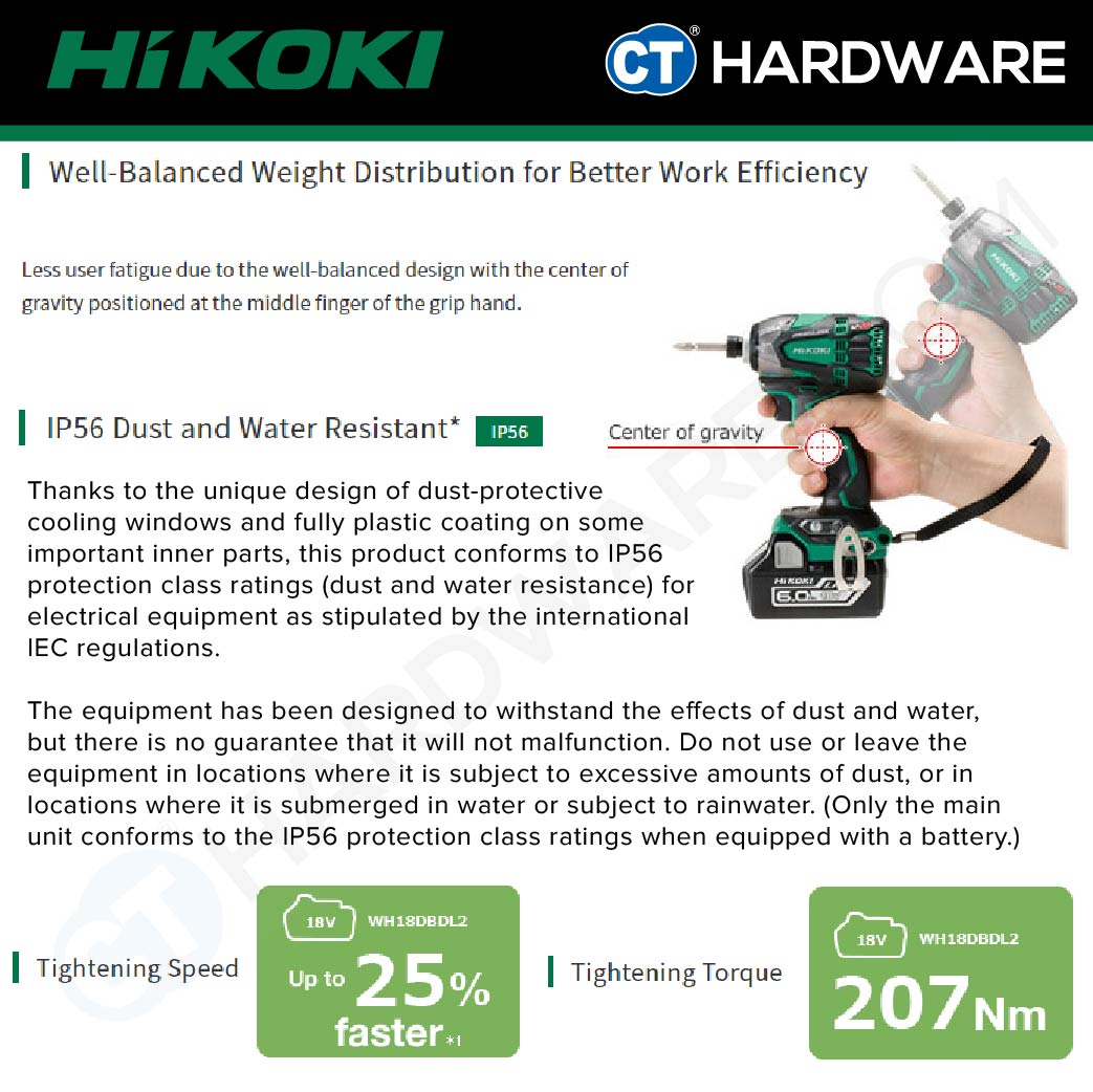 HIKOKI WH18DBDL2 CORDLESS IMPACT DRIVER 18V | 207Nm COME WITH 2x 5.0Ah BATTERY & 1x CHARGER