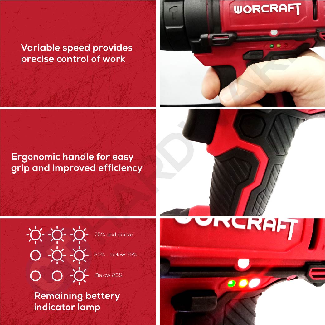 WORCRAFT CD20LiP CORDLESS IMPACT DRILL 20V, 2 x 1.5AH BATTERY & 1x CHARGER & ACCESSORIES