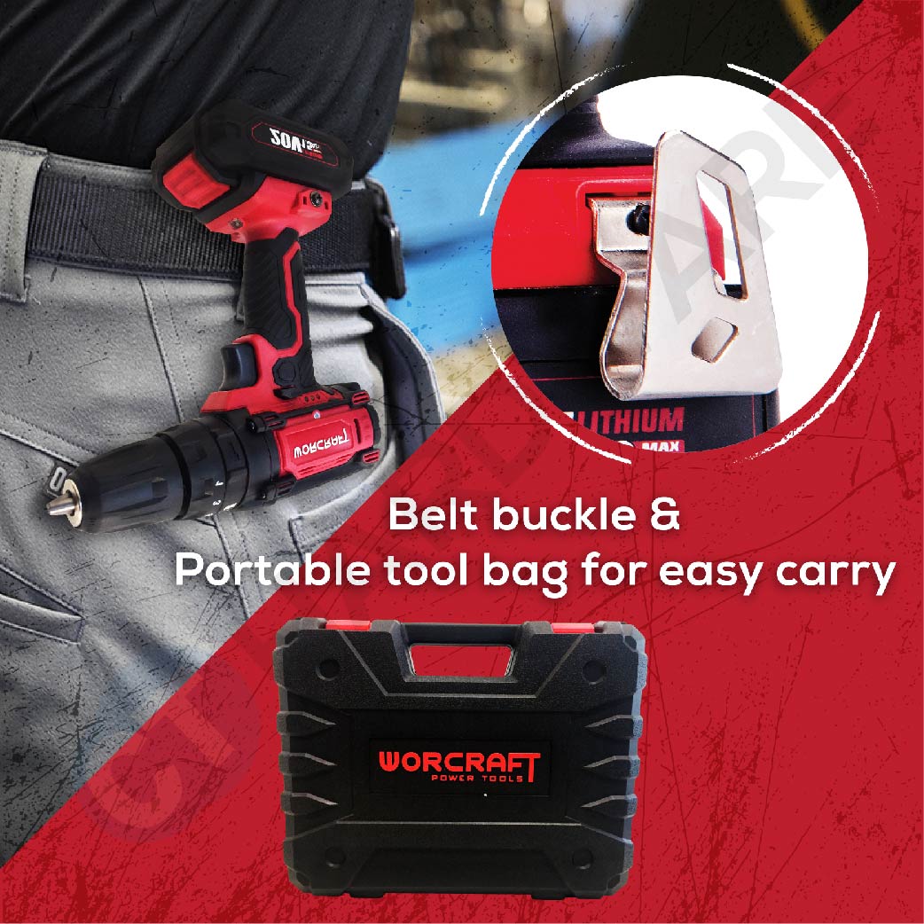 WORCRAFT CD20LiP CORDLESS IMPACT DRILL 20V, 2 x 1.5AH BATTERY & 1x CHARGER & ACCESSORIES