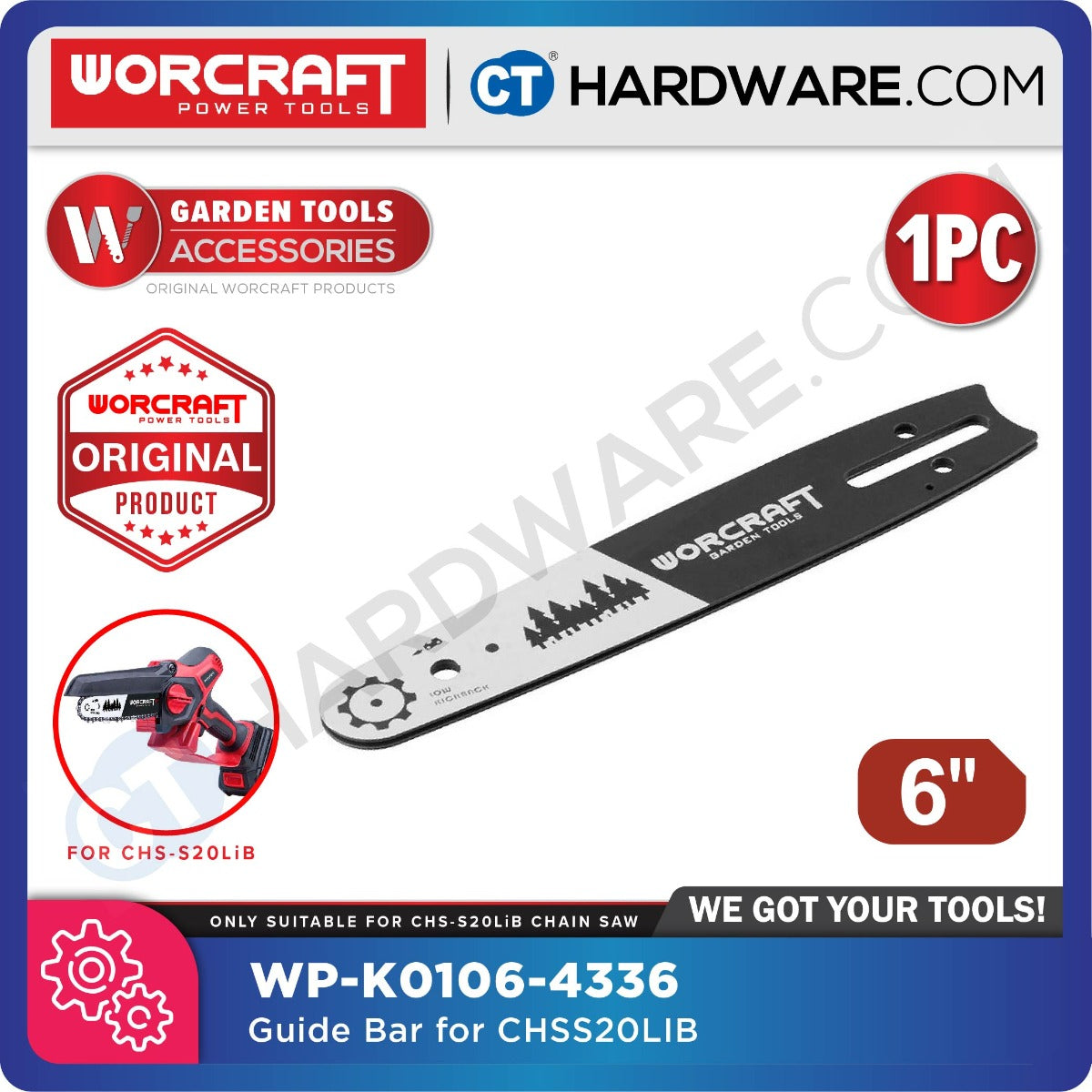 Worcraft WP-K0106-4336 Guide Bar 6" for CHS-S20LiB Chain Saw
