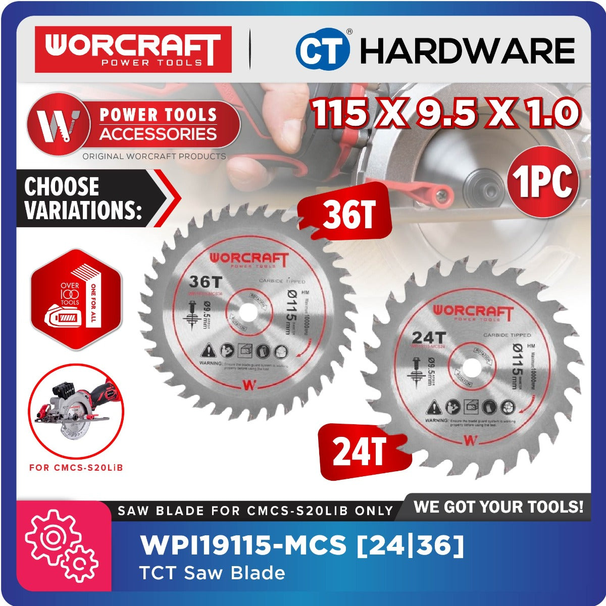 Worcraft WPI19115MCS TCT Saw Blade 115 x 9.5 x 1.0mm for CMCS-S20LiB Circular Saw