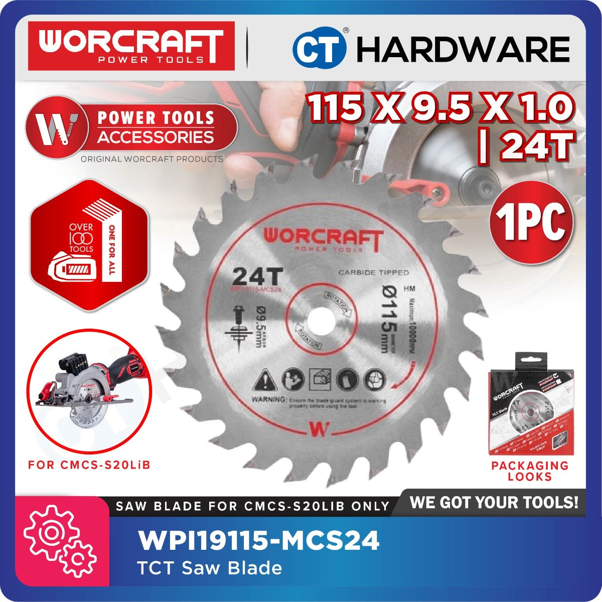 Worcraft WPI19115MCS TCT Saw Blade 115 x 9.5 x 1.0mm for CMCS-S20LiB Circular Saw