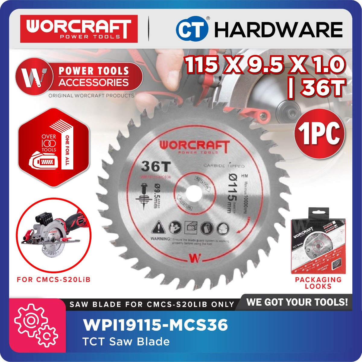 Worcraft WPI19115MCS TCT Saw Blade 115 x 9.5 x 1.0mm for CMCS-S20LiB Circular Saw