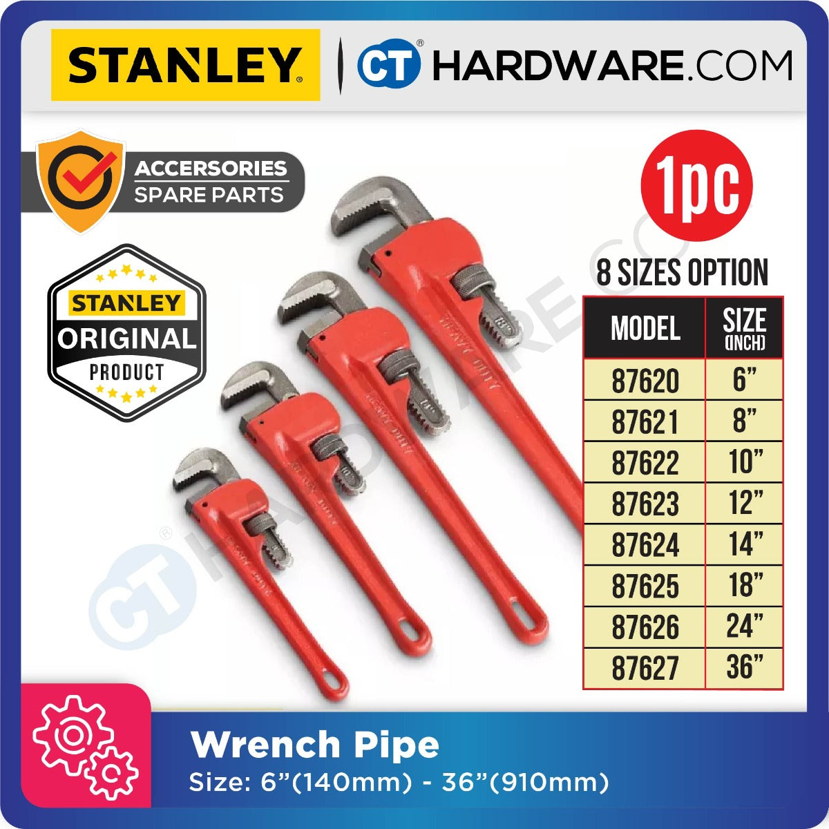 STANLEY PIPE WRENCH SIZE FROM 6" (140MM) TO 36" (910MM)