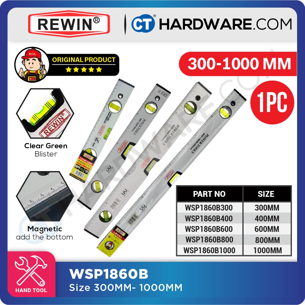 REWIN WSP1860B MAGNETIC ALUMINUM LEVEL 300MM | 400MM | 500MM | 600MM | 800MM | 1000MM