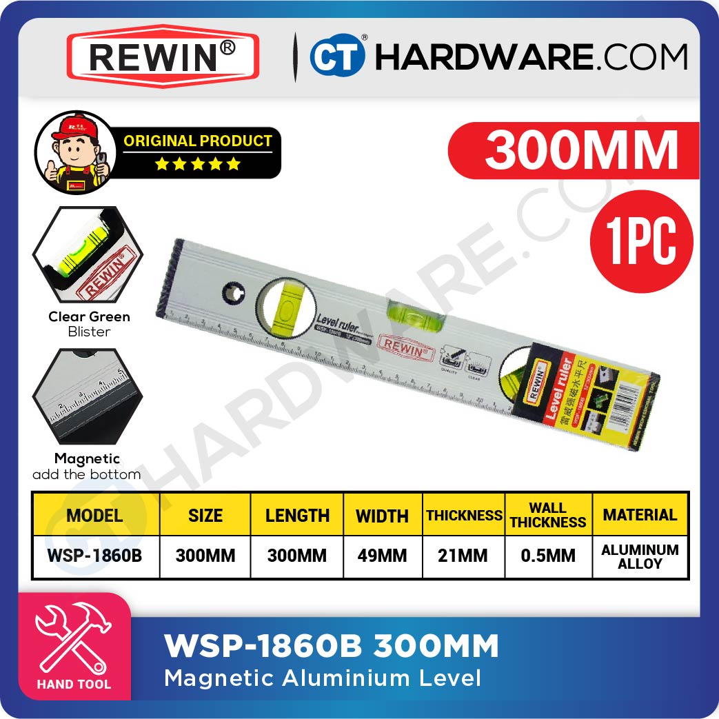 REWIN WSP1860B MAGNETIC ALUMINUM LEVEL 300MM | 400MM | 500MM | 600MM | 800MM | 1000MM