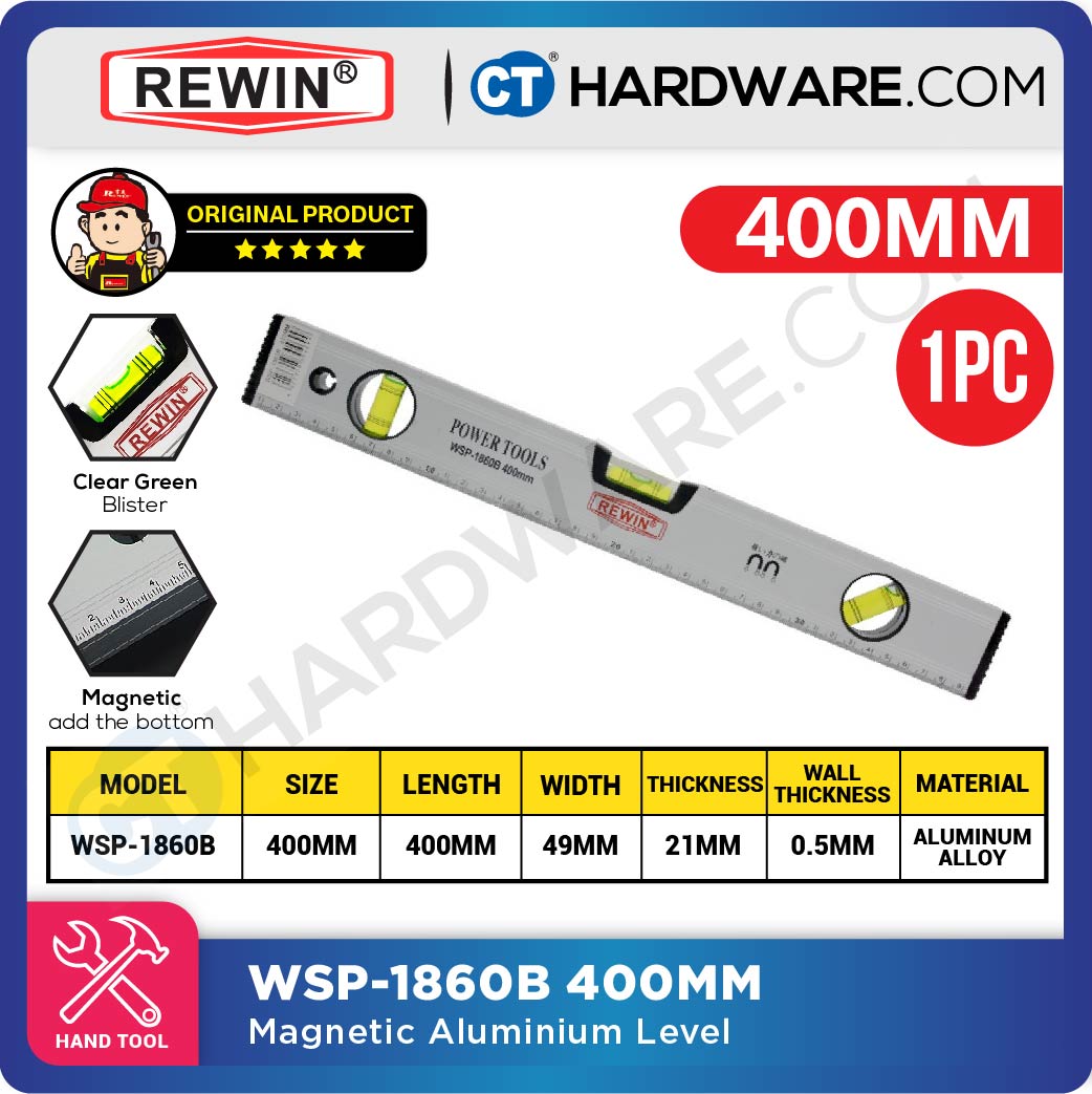 REWIN WSP1860B MAGNETIC ALUMINUM LEVEL 300MM | 400MM | 500MM | 600MM | 800MM | 1000MM