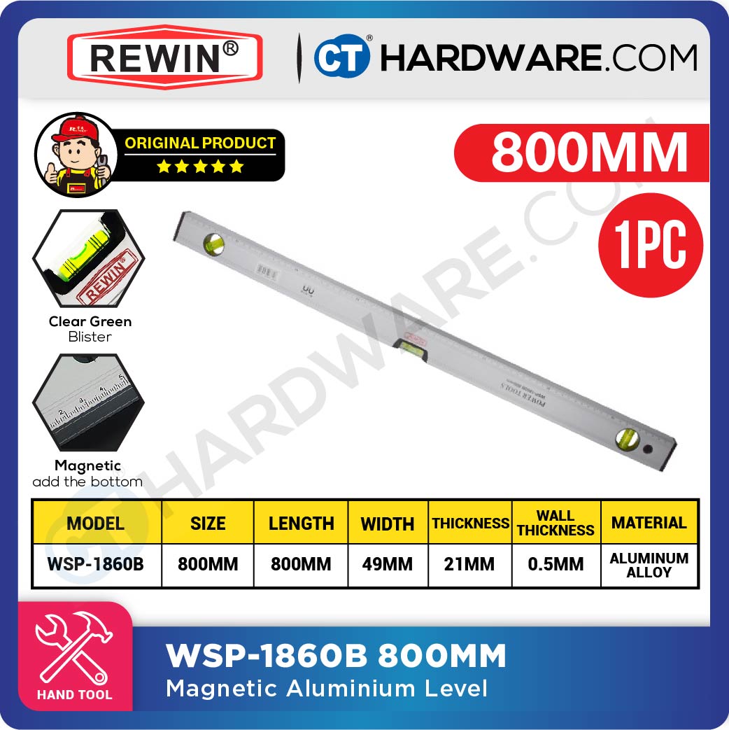 REWIN WSP1860B MAGNETIC ALUMINUM LEVEL 300MM | 400MM | 500MM | 600MM | 800MM | 1000MM