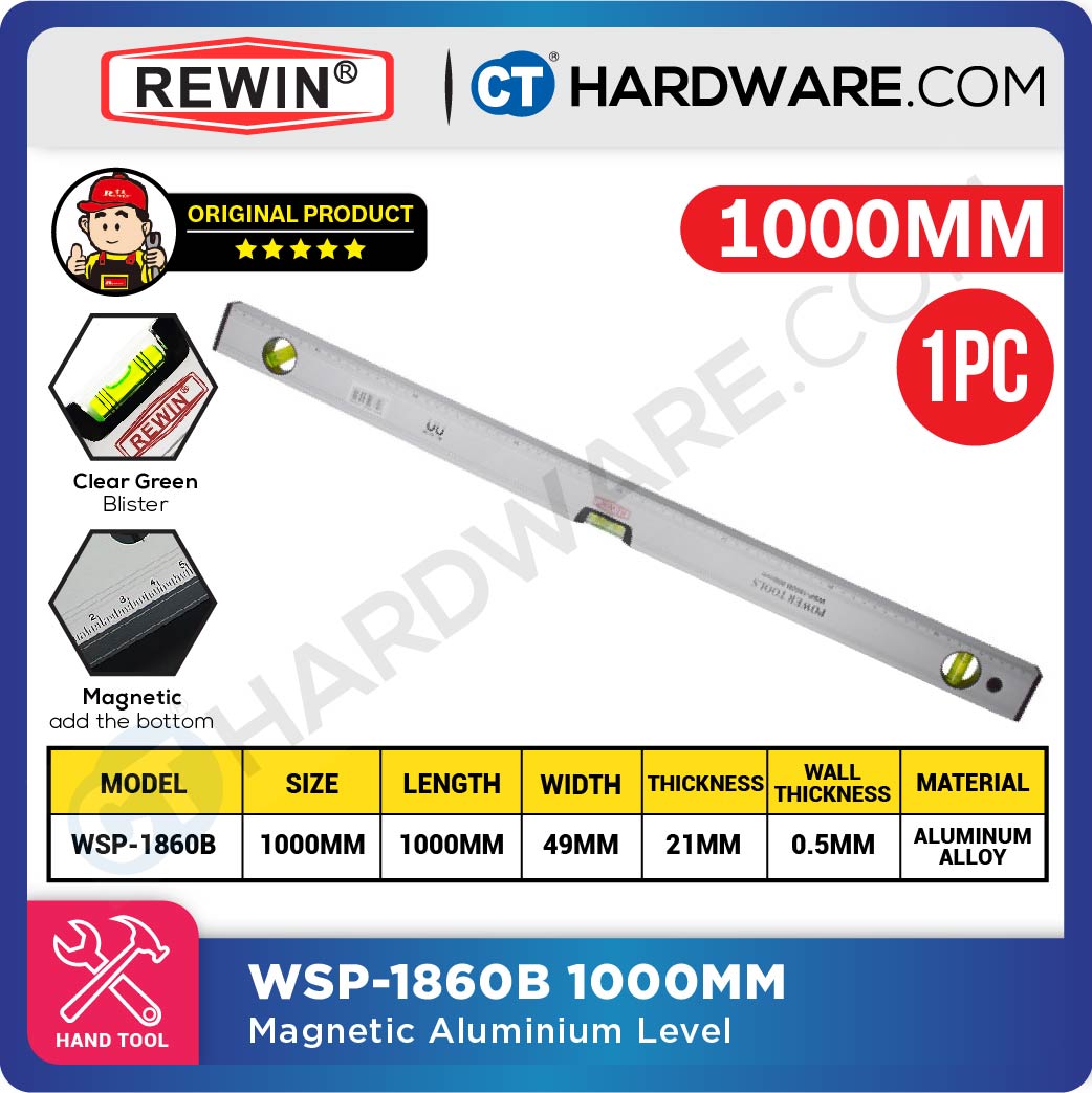 REWIN WSP1860B MAGNETIC ALUMINUM LEVEL 300MM | 400MM | 500MM | 600MM | 800MM | 1000MM