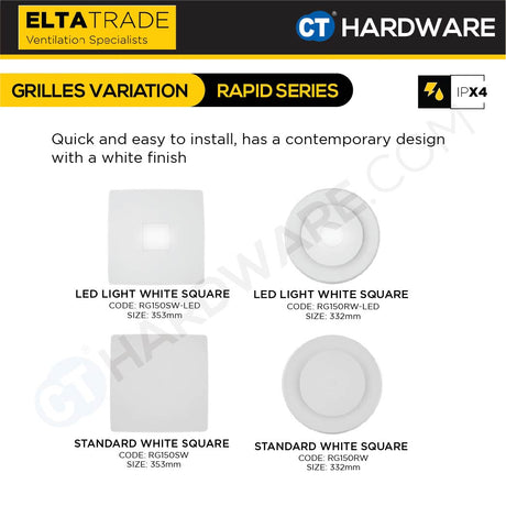 ELTA TRADE DUCTED CEILING FAN (SET) RF150 RAPID RESPONSE with RG150 GRILLES  (4 VARIATION) [EXHAUST FAN]